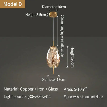 Decorbites crystal chandelier glass pendant light with copper iron frame and 18cm glass globe for dining room