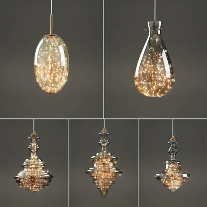 Elegant decorbites crystal chandelier glass pendant light with warm glowing fairy lights and metallic fixtures for dining room
