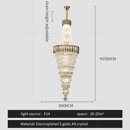 Elegant decorbites crystal chandelier with tiered k9 crystal prisms and electroplated gold accents for luxury spaces