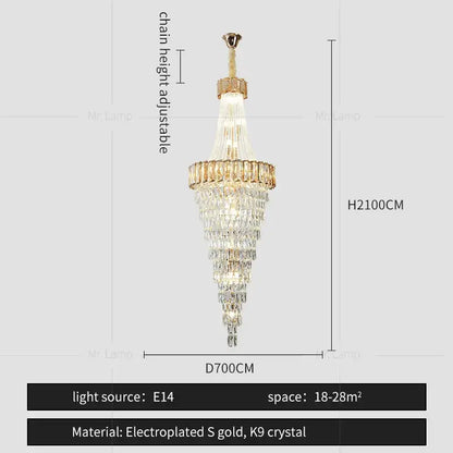 Elegant decorbites crystal chandelier with gold electroplated s-gold frame and k9 crystal droplets for luxury spaces