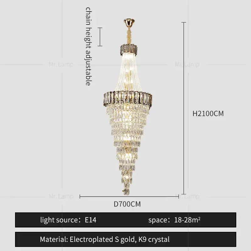 A decorbites crystal chandelier with cascading k9 crystal strands and electroplated gold frame for luxury spaces