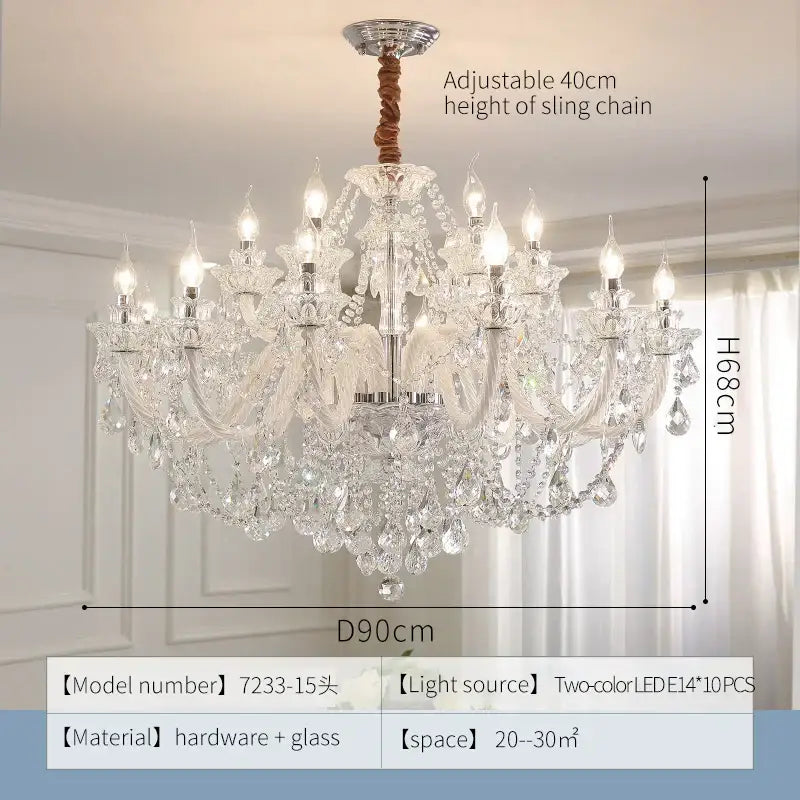 DecorBites crystal chandelier led candle with silver metal frame clear K9 crystals and adjustable 40cm sling chain