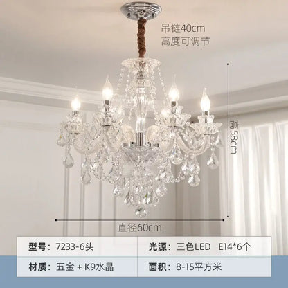 DecorBites crystal chandelier with polished chrome finish six LED candle lights teardrop crystals braided cord suspension