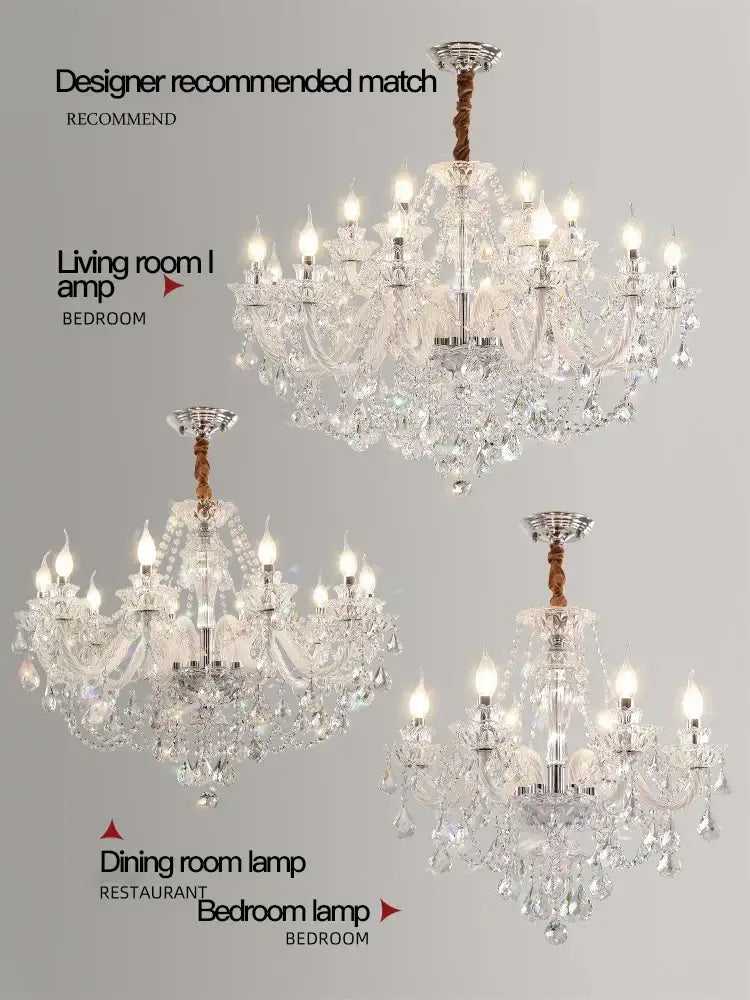 Decorbites crystal chandelier led candle with silver metal frame and hanging k9 crystal droplets for living dining rooms