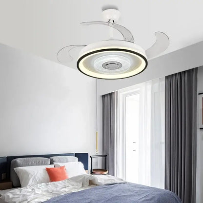 Modern white and silver decorbites crystal chandelier led ceiling fan with integrated led lighting and remote control switch