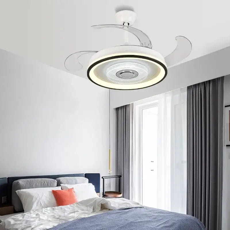 Modern white and silver decorbites crystal chandelier led ceiling fan with integrated led lighting and remote control switch