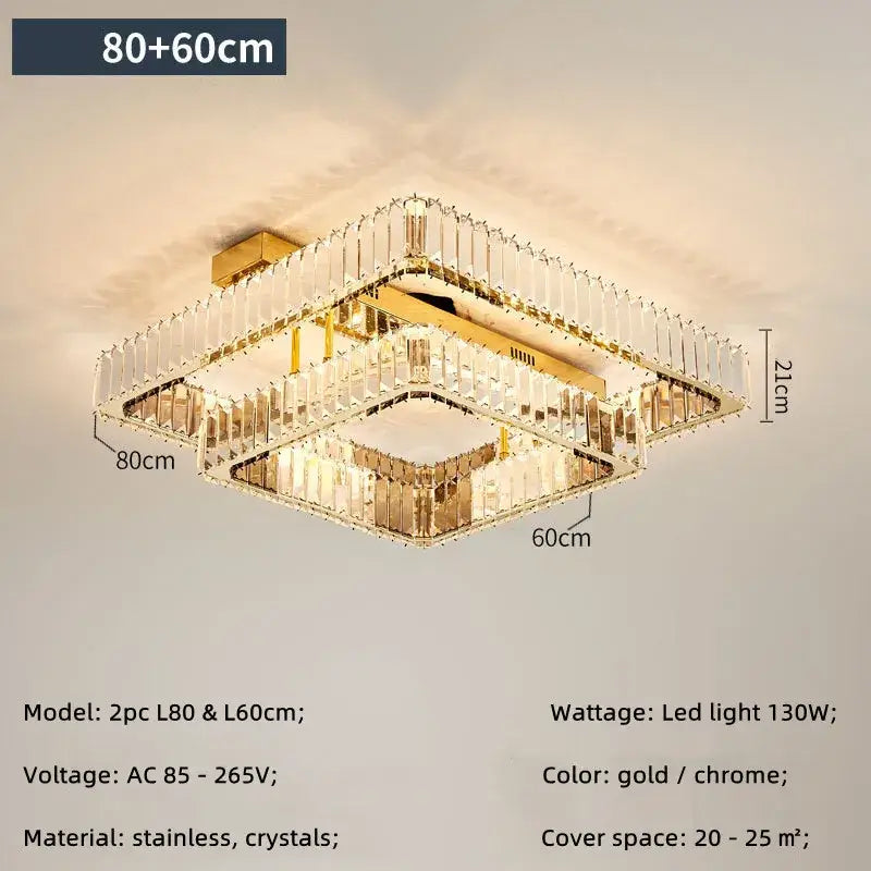 Gold and chrome rectangular decorbites crystal chandelier ceiling light with stacked crystal bars for dimmable luxury lighting