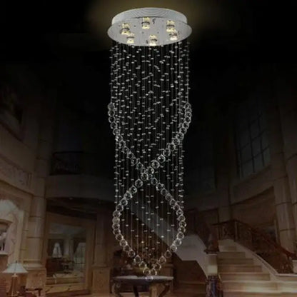 Decorbites crystal chandelier with cascading clear bead strands forming an infinity design for villa hall stairs lighting