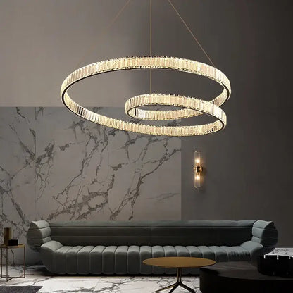 Modern double-ring decorbites crystal chandelier led with faceted crystals and sleek metallic frame for luxury lighting