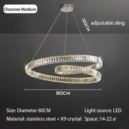 Modern decorbites™ crystal chandelier led light fixture with chrome finish, k9 crystals, and adjustable 120cm sling