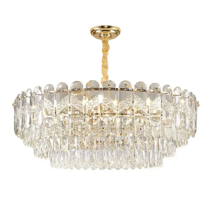 Luxurious decorbites crystal chandelier with gold metal frame and cascading clear glass prisms for modern lighting