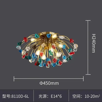 DecorBites crystal chandelier lighting fixture with gold tone and colorful crystal beads for dining room and kitchen island