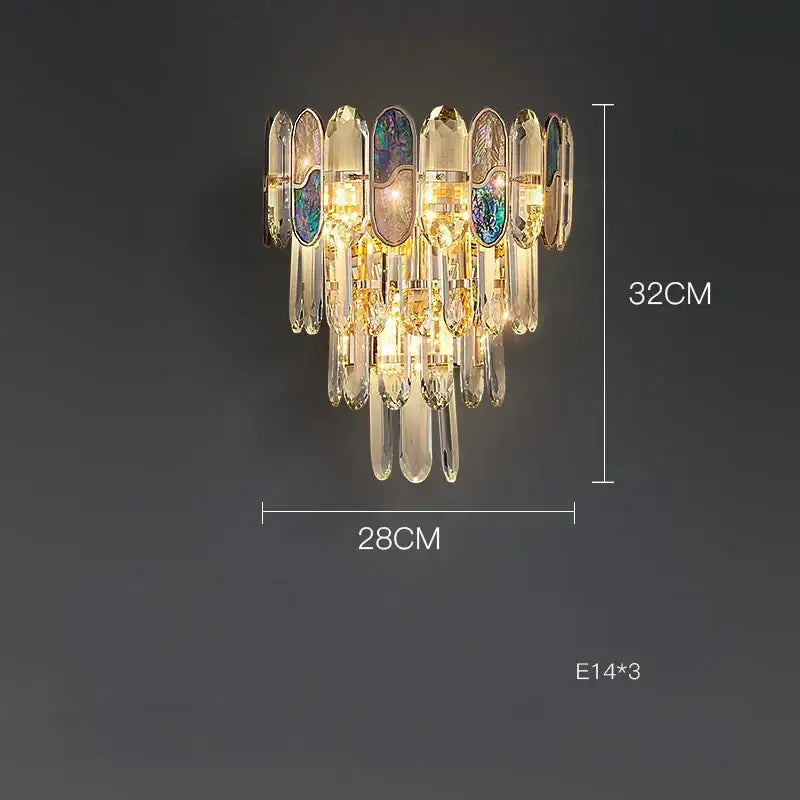 Decorbites crystal chandelier led lighting featuring a gold-toned sconce with crystal droplets and iridescent glass panels