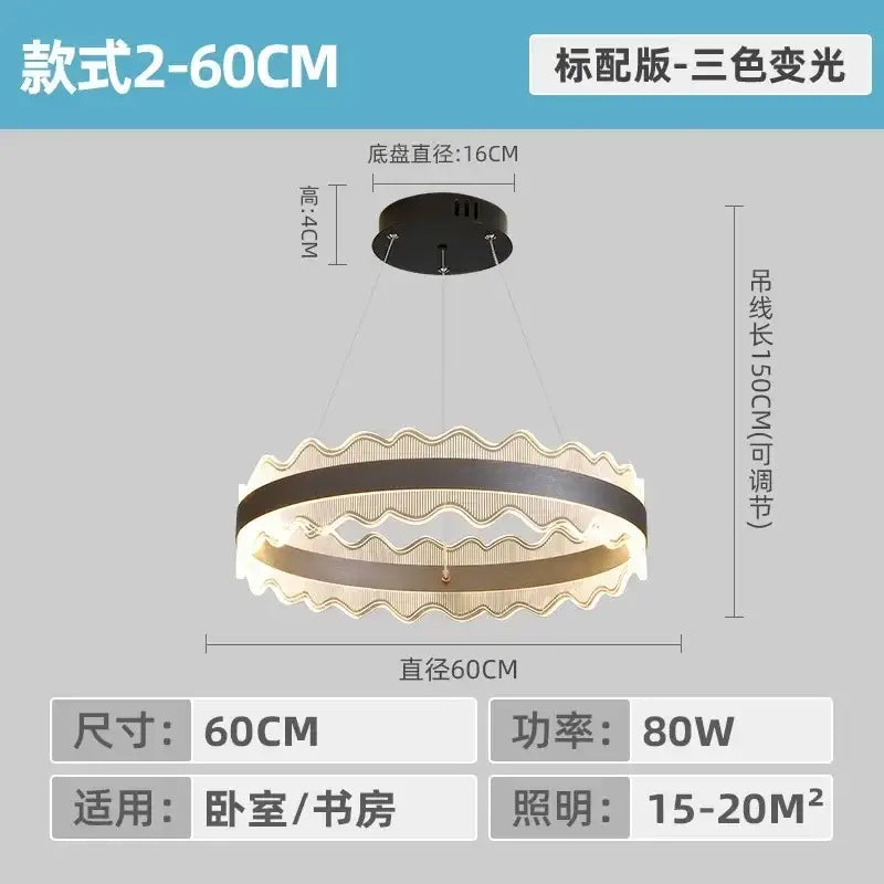 Decorbites crystal chandelier led pendant light featuring a modern black and gold two-tiered ring design for living rooms