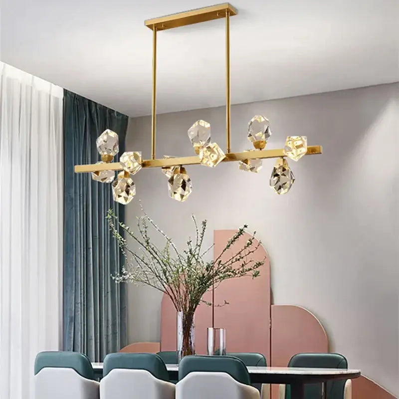 Gold-toned DecorBites crystal chandelier pendant lights with faceted crystal pendants for modern Nordic home decor
