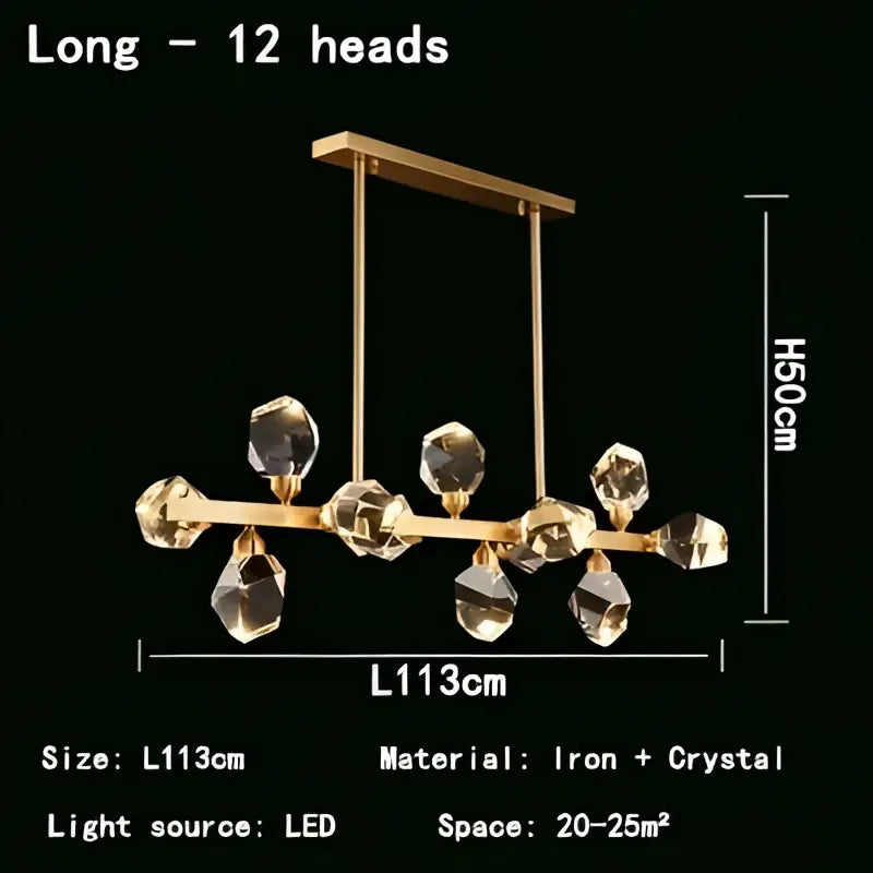 Gold-toned decorbites crystal chandelier pendant lights with twelve faceted crystal LED lights on iron frame for modern decor