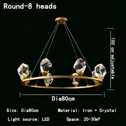 Gold-toned decorbites crystal chandelier led pendant lights with eight faceted crystal lights in a circular ring design