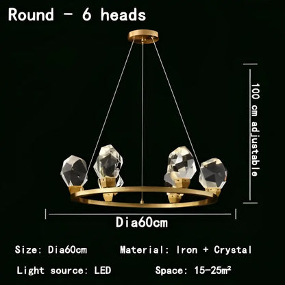 Gold-toned decorbites crystal chandelier led pendant lights with six faceted crystal bulbs in a circular ring for modern decor