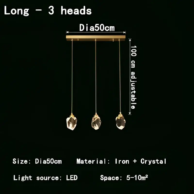 Gold-toned three-head decorbites crystal chandelier led pendant lights with crystal pendants and adjustable height for indoor use