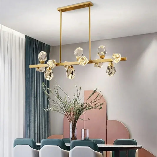 Gold-toned DecorBites crystal chandelier LED pendant lights with faceted crystal pendants for modern indoor lighting