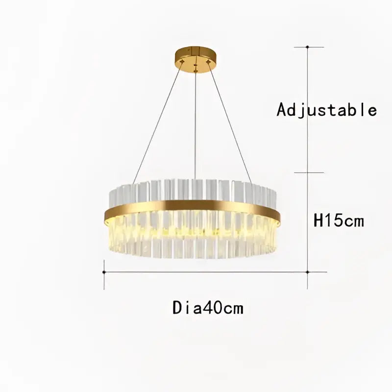 Gold-toned decorbites crystal chandelier led ring lamp with clear crystal rods and brass ring 40cm diameter for dining room