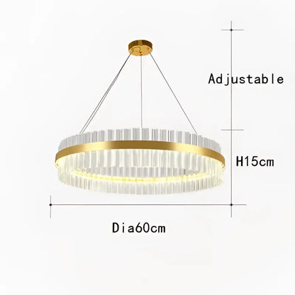 Gold-toned decorbites crystal chandelier with clear rods and led ring lamp measuring 60cm for dining and bedroom use