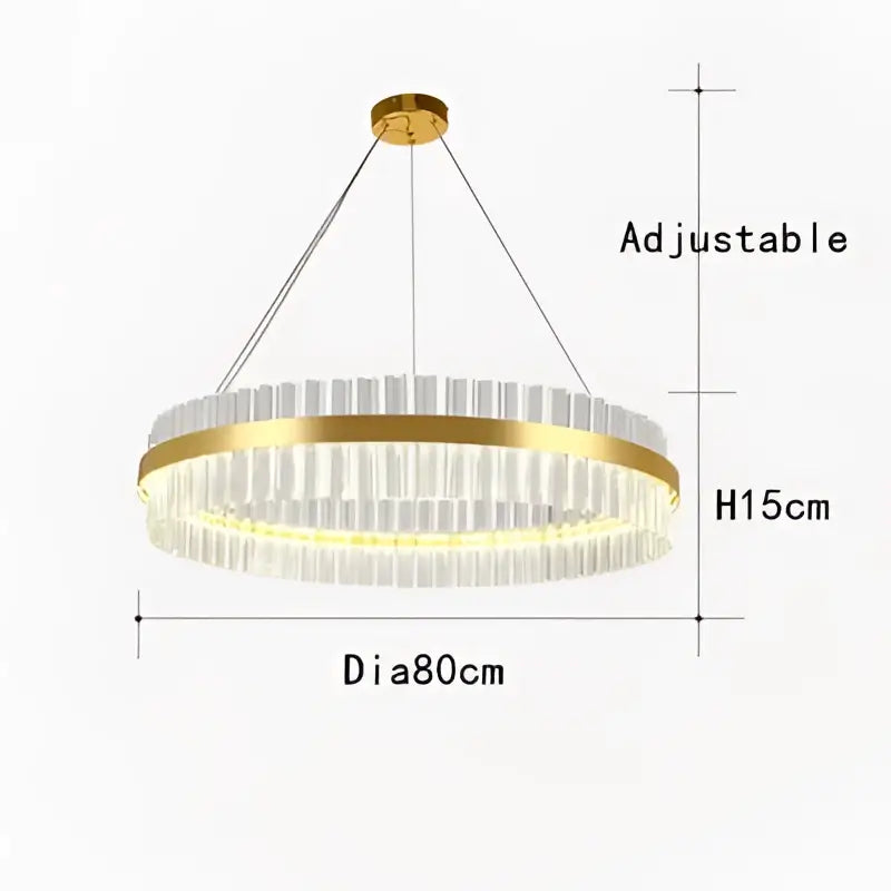 Gold-toned decorbites crystal chandelier led ring with clear crystal rods suspended by adjustable cables for dining room decor