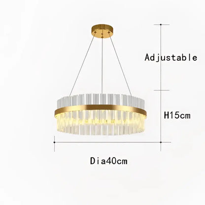 Gold-toned decorbites crystal chandelier led ring with clear crystal rods and brass ring, 40cm diameter for dining room decor