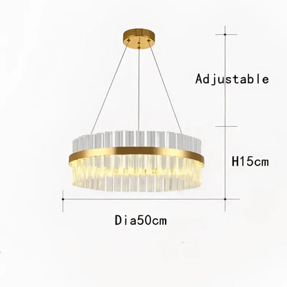 Gold-toned decorbites crystal chandelier led ring lamp with clear crystal rods and brass ring for dining room decor