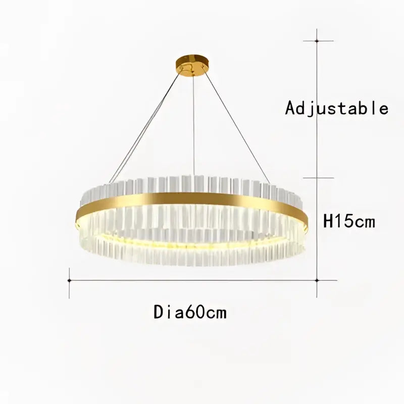 Decorbites crystal chandelier led ring lamp gold tone with clear crystal rods 60cm diameter for dining room decor