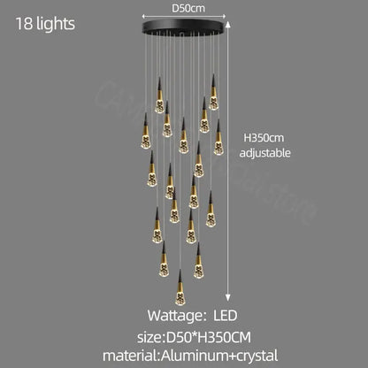 Decorbites crystal chandelier black and gold crystal pendant with 18 led lights for staircase and living room lighting