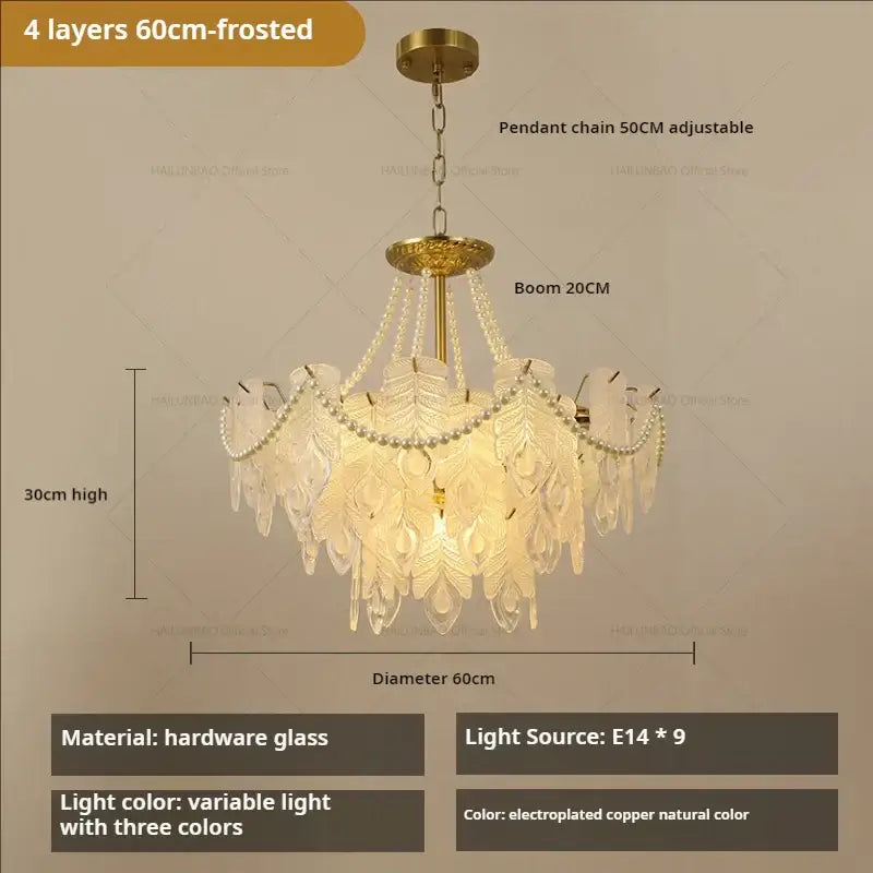 DecorBites crystal chandelier light with four frosted glass layers electroplated copper for modern luxury rooms