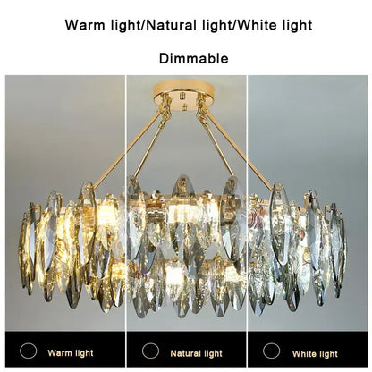 Gold-toned decorbites crystal chandelier light with cascading crystal teardrop pendants and dimmable LED design