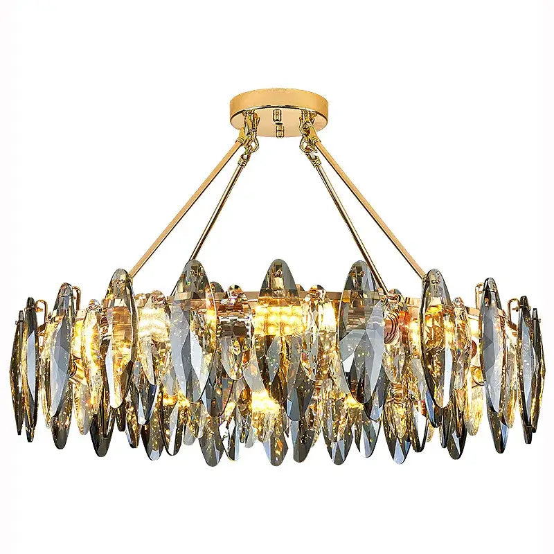 Gold-toned decorbites crystal chandelier light with cascading crystal leaves for bedroom and living room lighting