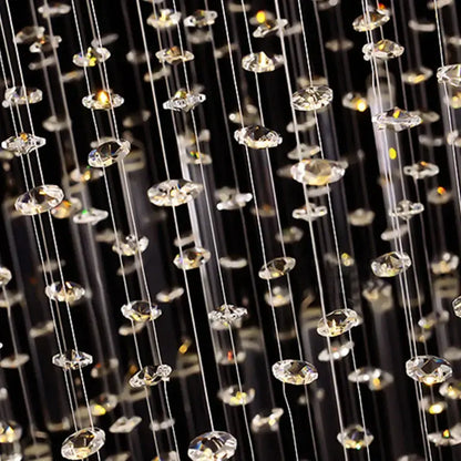 A decorbites crystal chandelier lighting featuring clear faceted crystal droplets on thin metallic wires for luxury home decor