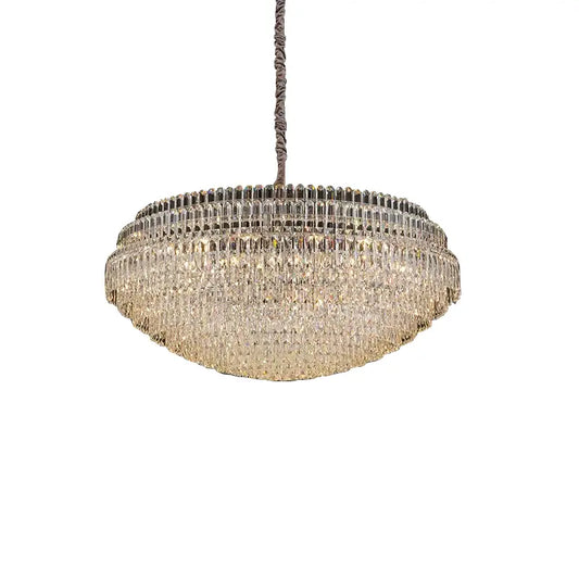 DecorBites crystal chandelier lights featuring multi-tiered clear and gold-toned crystals with textured metallic chain