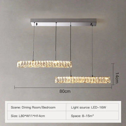Modern two-tiered DecorBites crystal chandelier with sleek chrome finish and dimmable LED lighting for living and dining areas