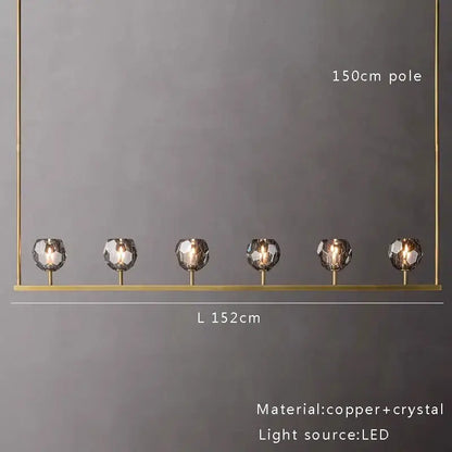 DecorBites™ crystal chandelier lights with six faceted globes and copper frame for modern kitchen island decor
