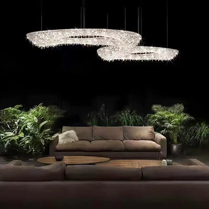 A modern decorbites crystal chandelier luminaire with sparkling crystals and sleek black rods for indoor luxury lighting