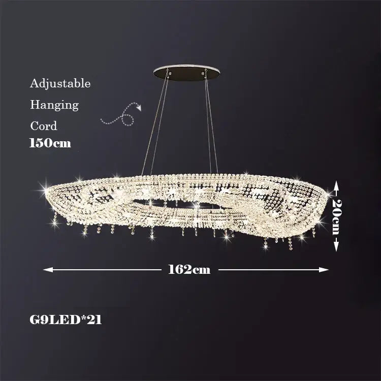 A decorbites crystal chandelier luminaire with 21 g9 led lights oval-shaped and adjustable hanging cord in crystal design