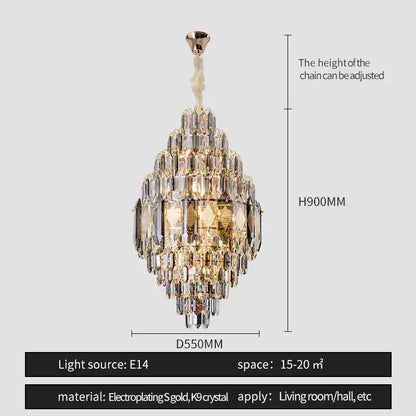 A luxurious gold-plated decorbites crystal chandelier with tiered faceted k9 crystals for villa and hotel lighting