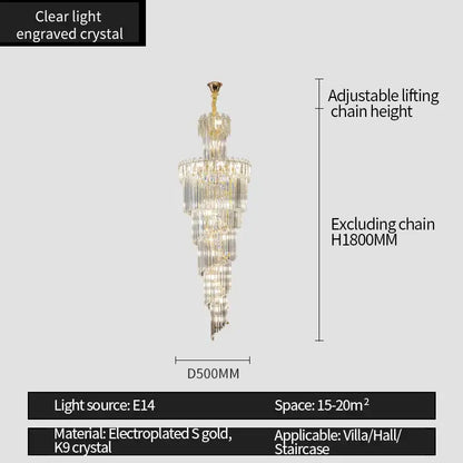Decorbites crystal chandelier with clear engraved crystal and gold accents for elegant villa or hall lighting