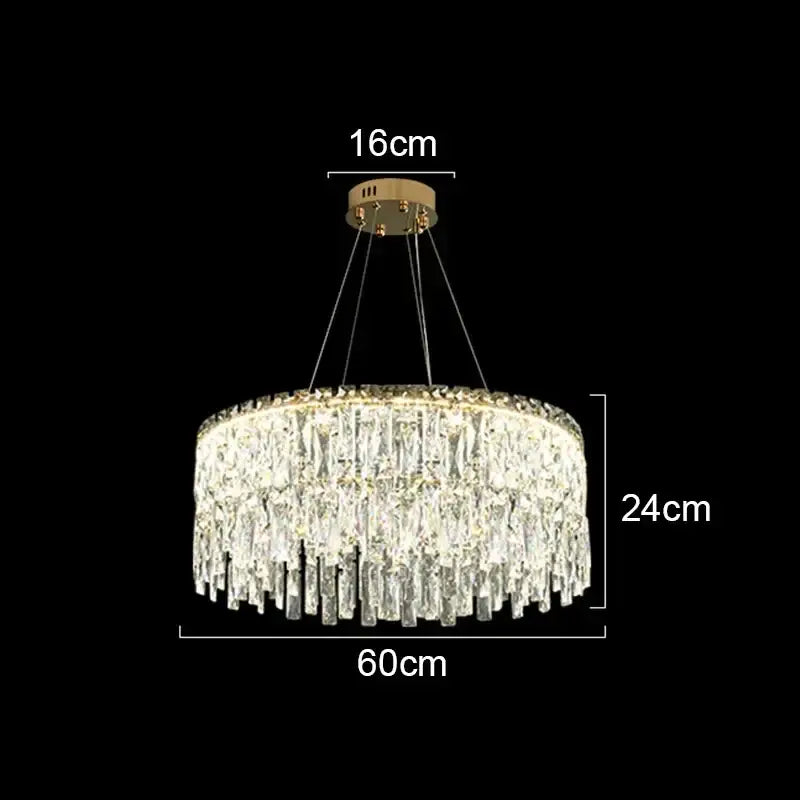 A modern decorbites crystal chandelier with clear crystal prisms and gold-toned mount for luxury bedroom and living room lighting