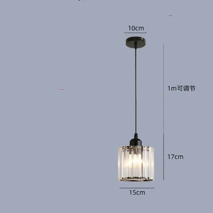 A modern black pendant light with cylindrical glass shade and adjustable chain from DecorBites crystal chandelier series