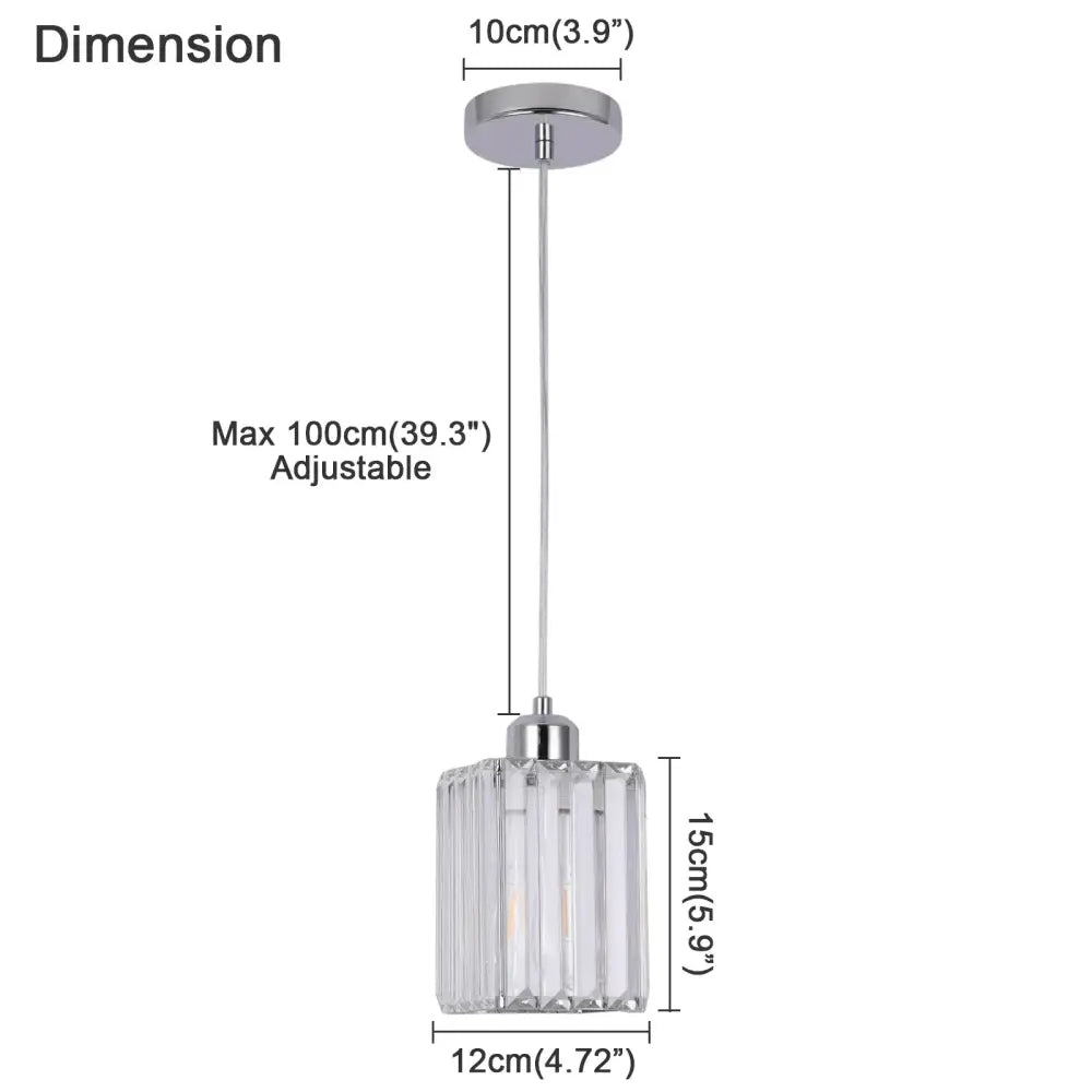 A sleek decorbites crystal chandelier pendant light with cylindrical glass shade and polished chrome finish for indoor use