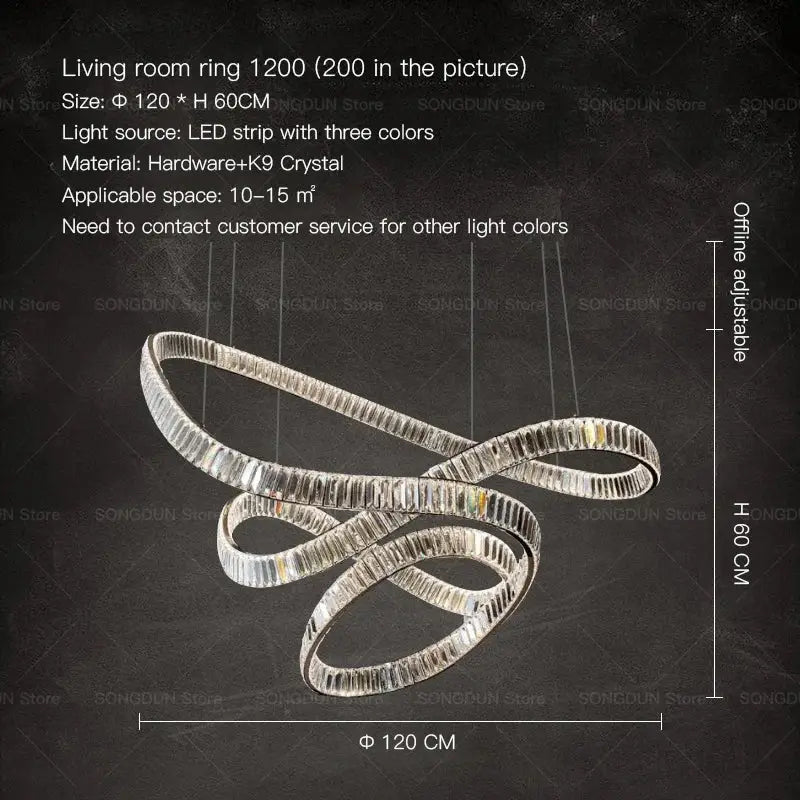 A modern silver-toned decorbites crystal chandelier with intertwined design and k9 crystal accents for luxury lighting