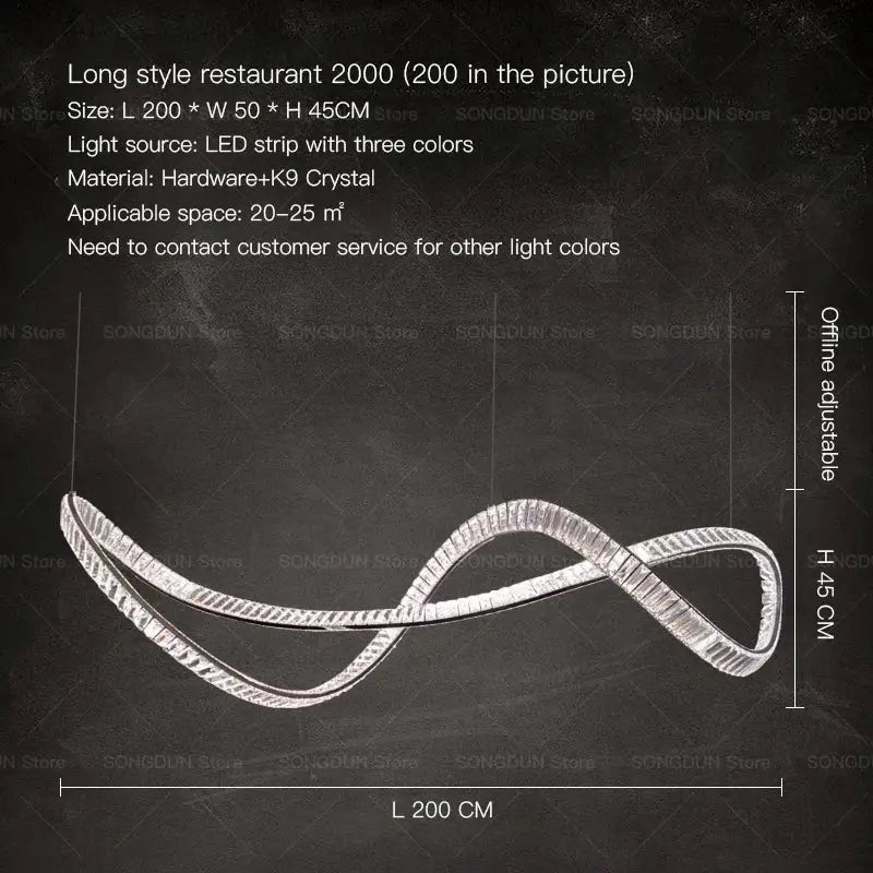 Silver modern infinity-loop pendant light with sleek k9 crystal led strip design from decorbites crystal chandelier luxury designer light