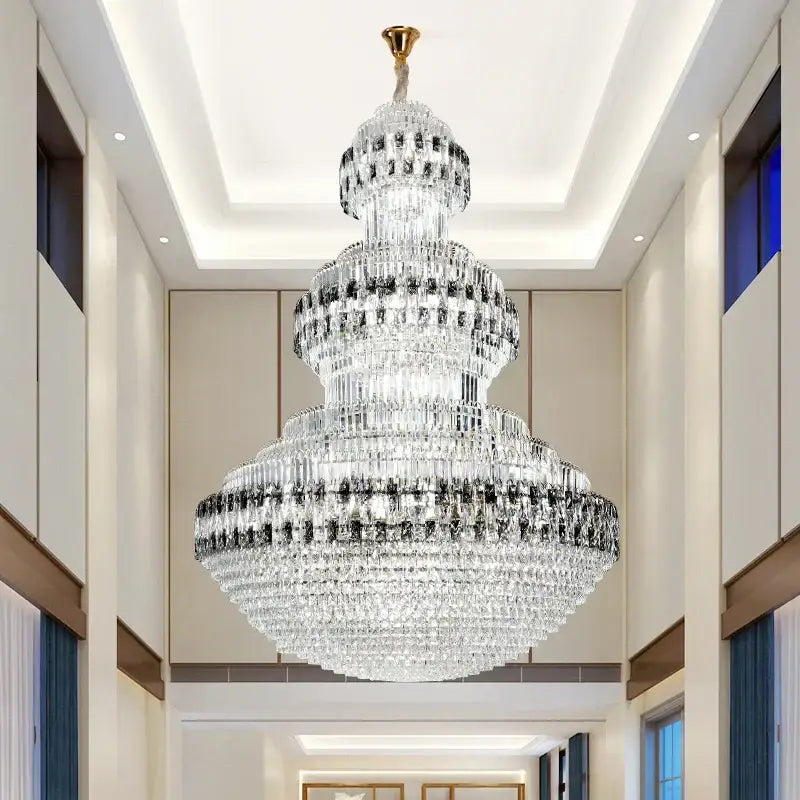 DecorBites crystal chandelier with gold-toned mount and cascading clear and black-accented crystals for luxury lighting