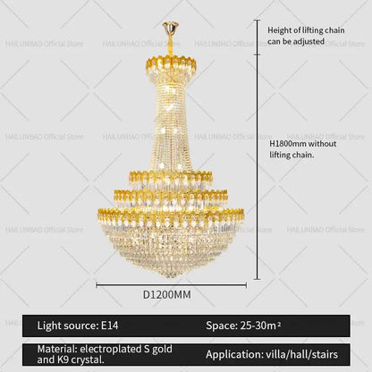 Elegant multi-tiered decorbites crystal chandelier with gold electroplated finish and k9 crystal accents for luxury living rooms