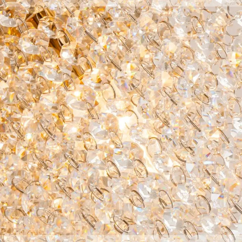 DecorBites crystal chandelier gold ceiling light fixture with faceted clear crystals for living room and bedroom decor